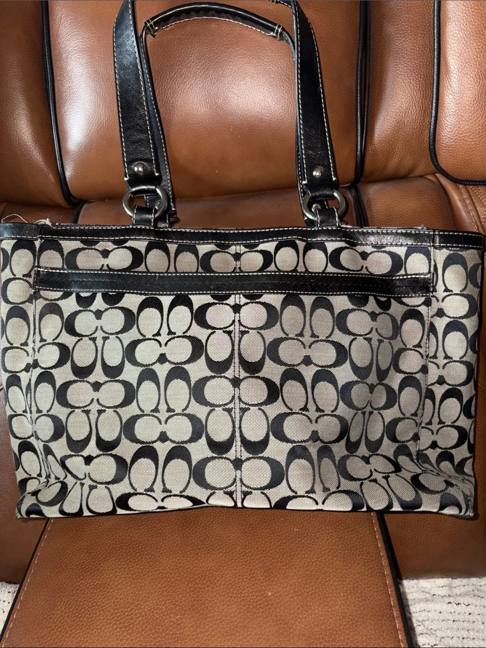 Vintage sCoach Signature Canvas Messenger Bag in Black and Tan